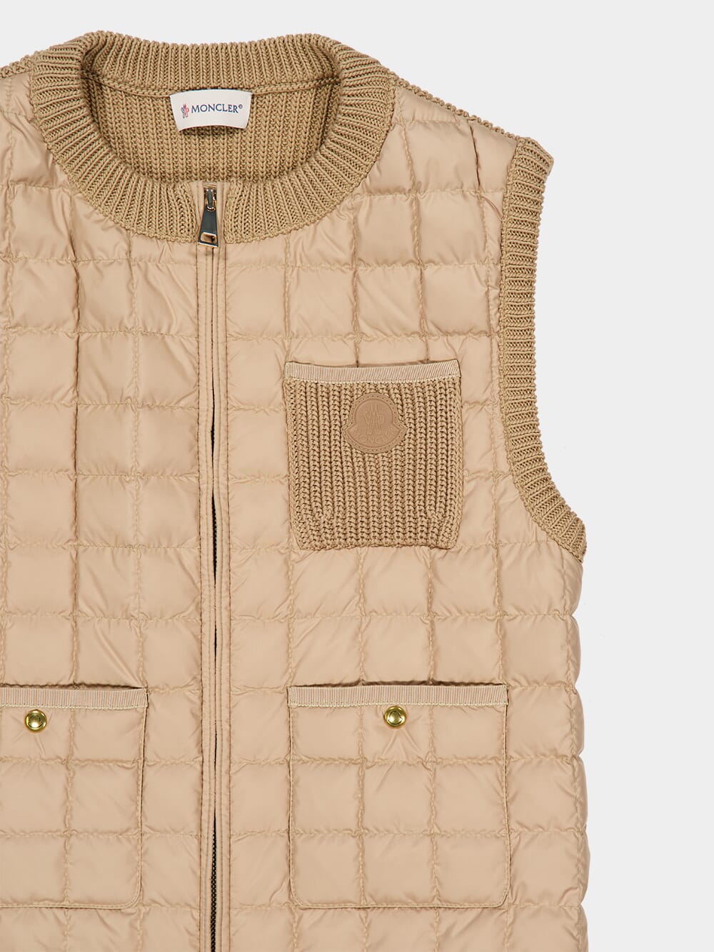 Beige Quilted Cotton Down Gilet - Image 3