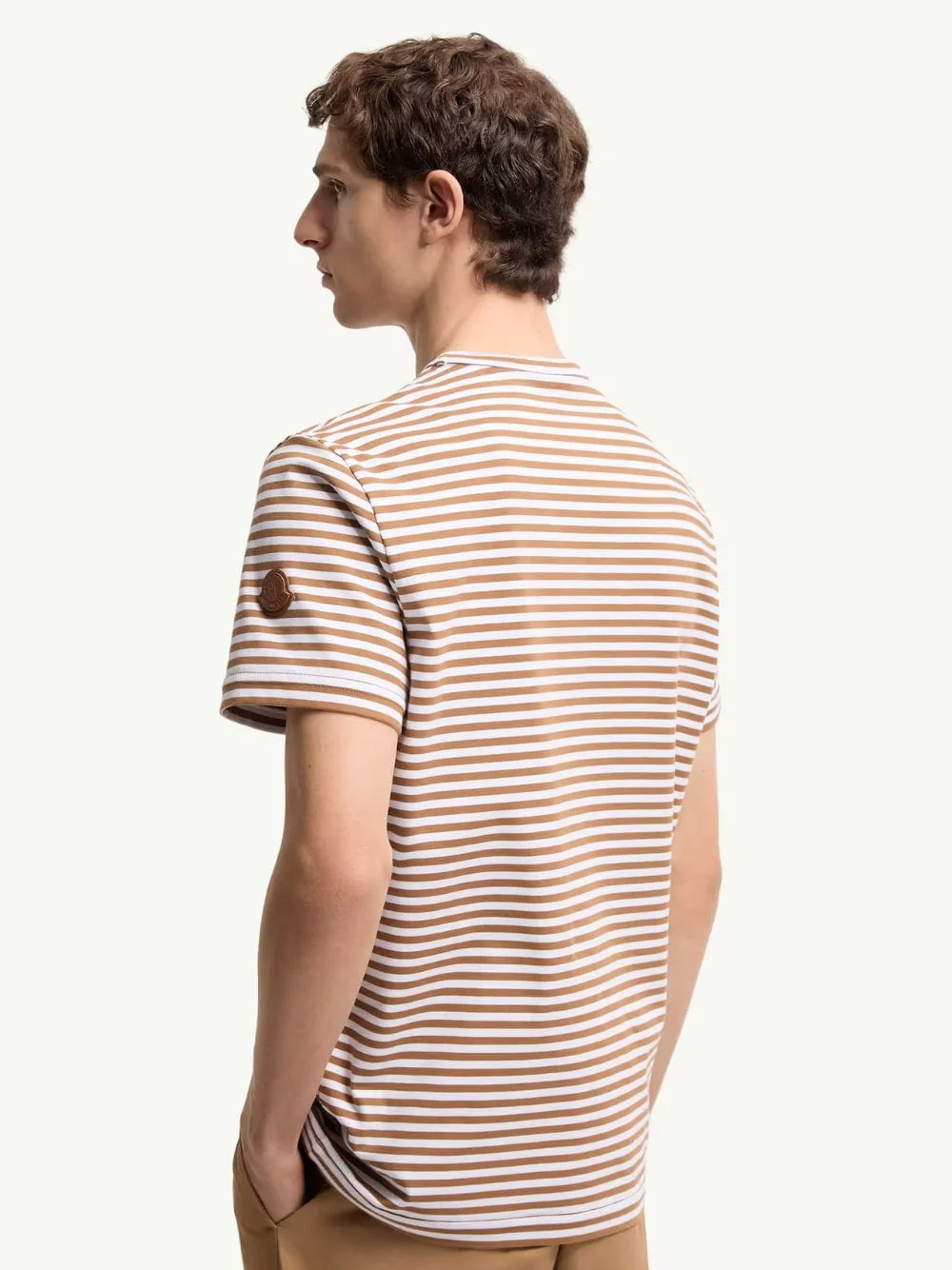 Beige Striped Cotton T-Shirt - Image 3