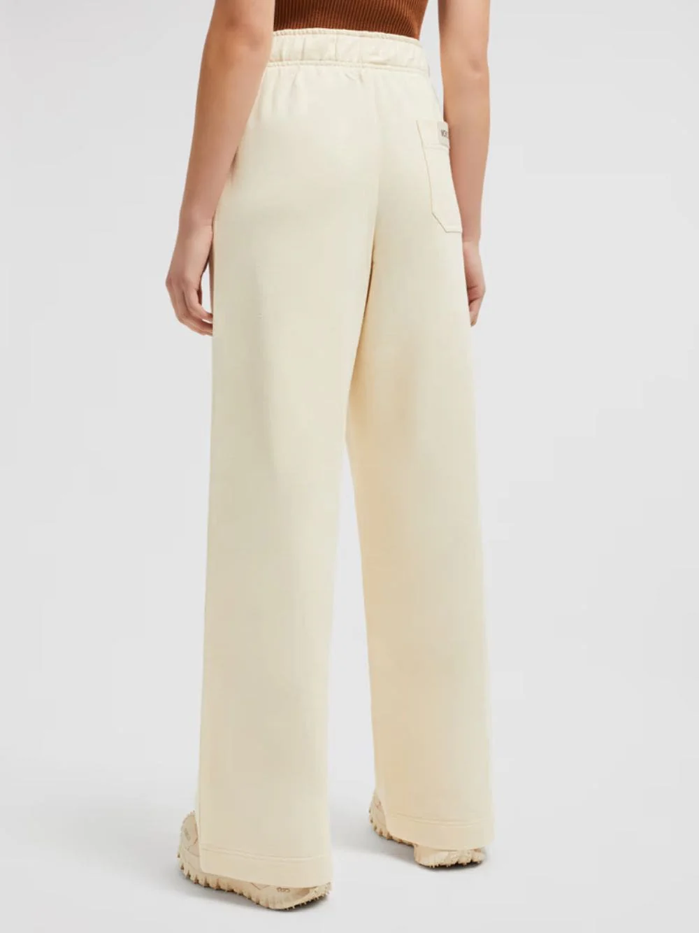 Beige Wide-Leg Cotton Track Pants - Image 3