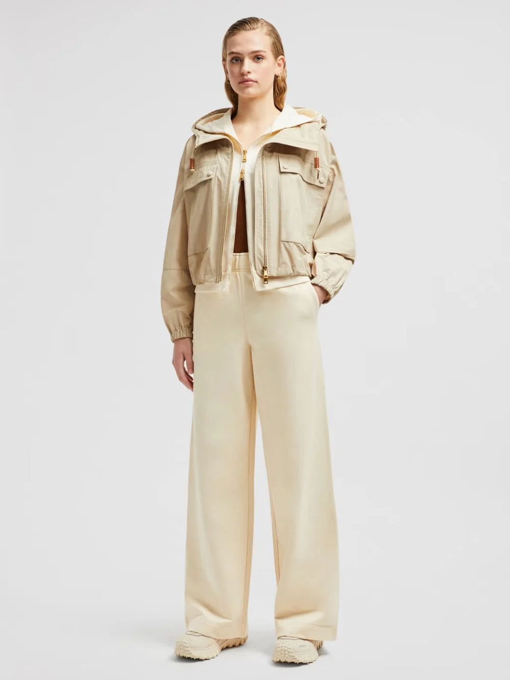 Beige Wide-Leg Cotton Track Pants - Image 7