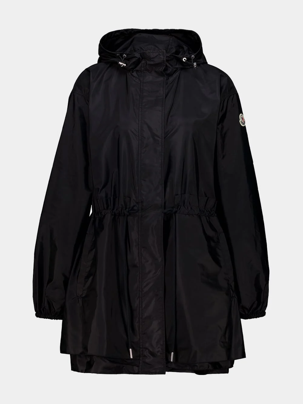 Black Hooded Ruched Rain Jacket