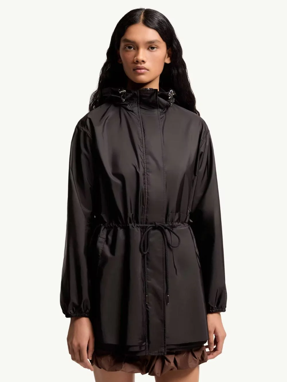 Black Hooded Ruched Rain Jacket - Image 2