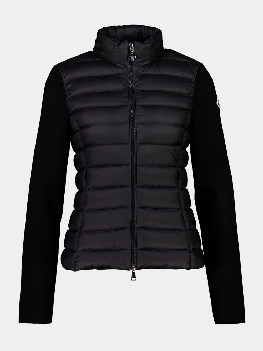 Black Padded Wool Zip-Up Cardigan