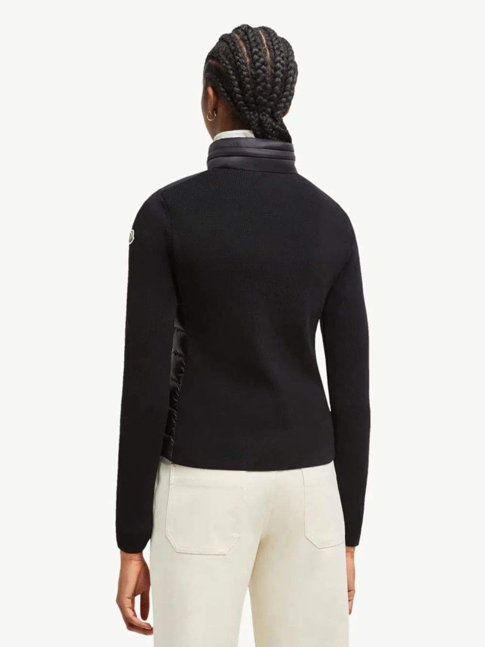 Black Padded Wool Zip-Up Cardigan - Image 4