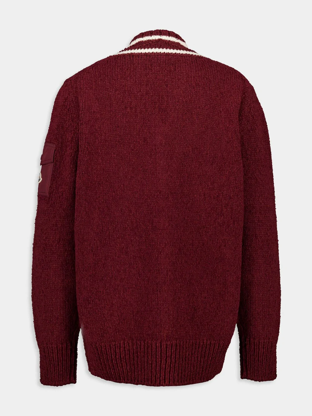 Burgundy Padded V-Neck Cotton and Wool Blend Jumper - Image 2