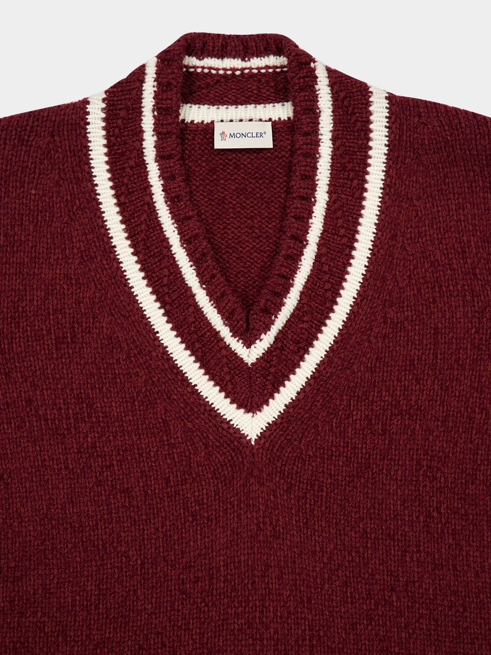 Burgundy Padded V-Neck Cotton and Wool Blend Jumper - Image 3