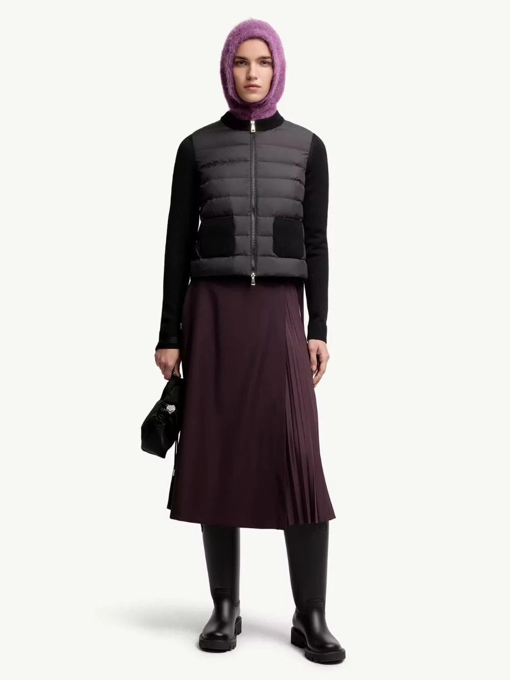 Black Wool Padded Zip-Up Cardigan - Image 2