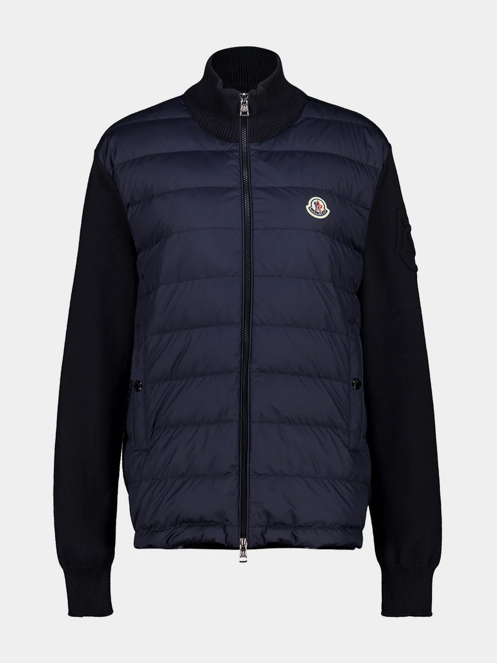 Dark Blue Padded Zip-Up Cotton Cardigan
