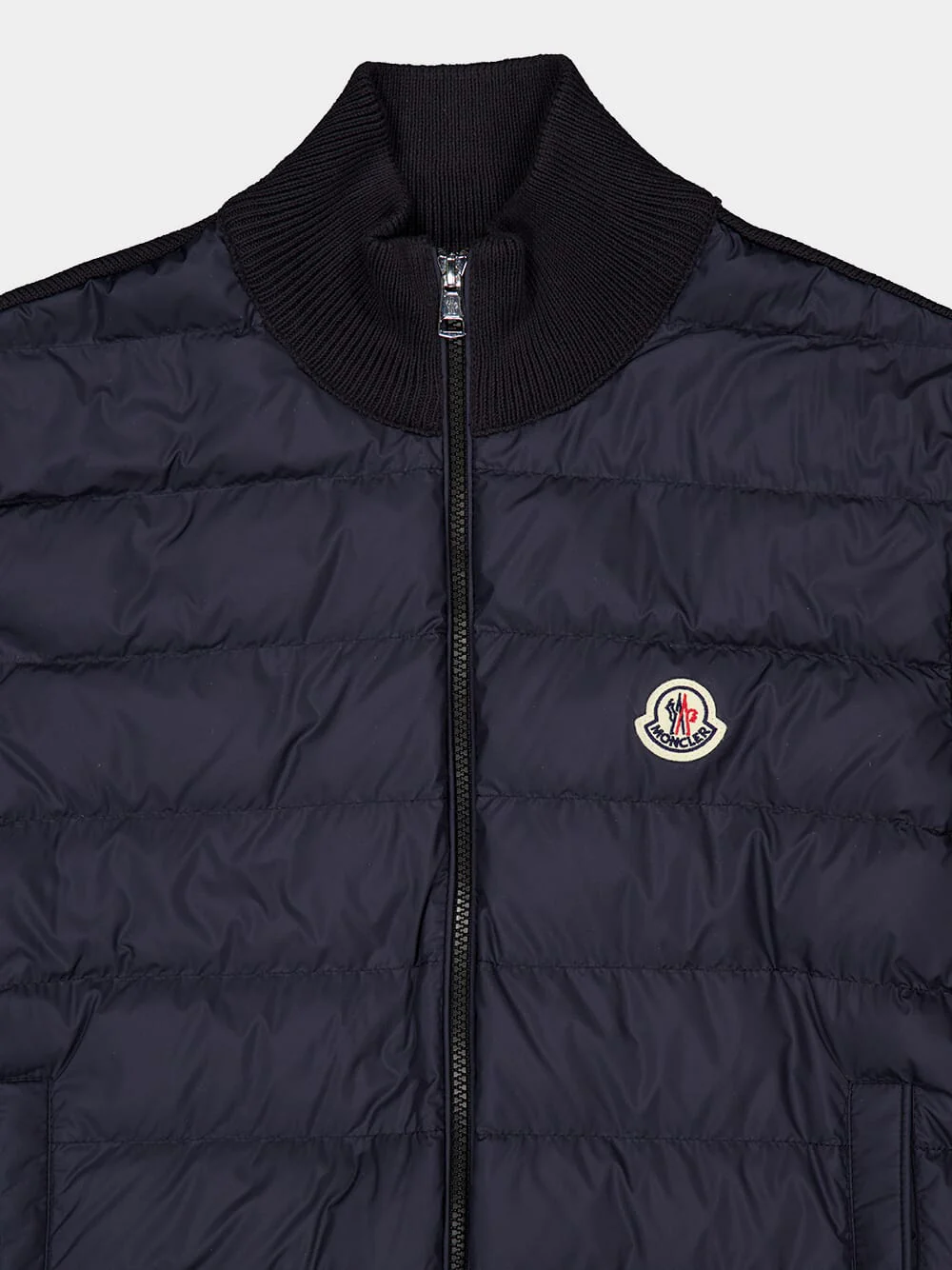 Dark Blue Padded Zip-Up Cotton Cardigan - Image 3