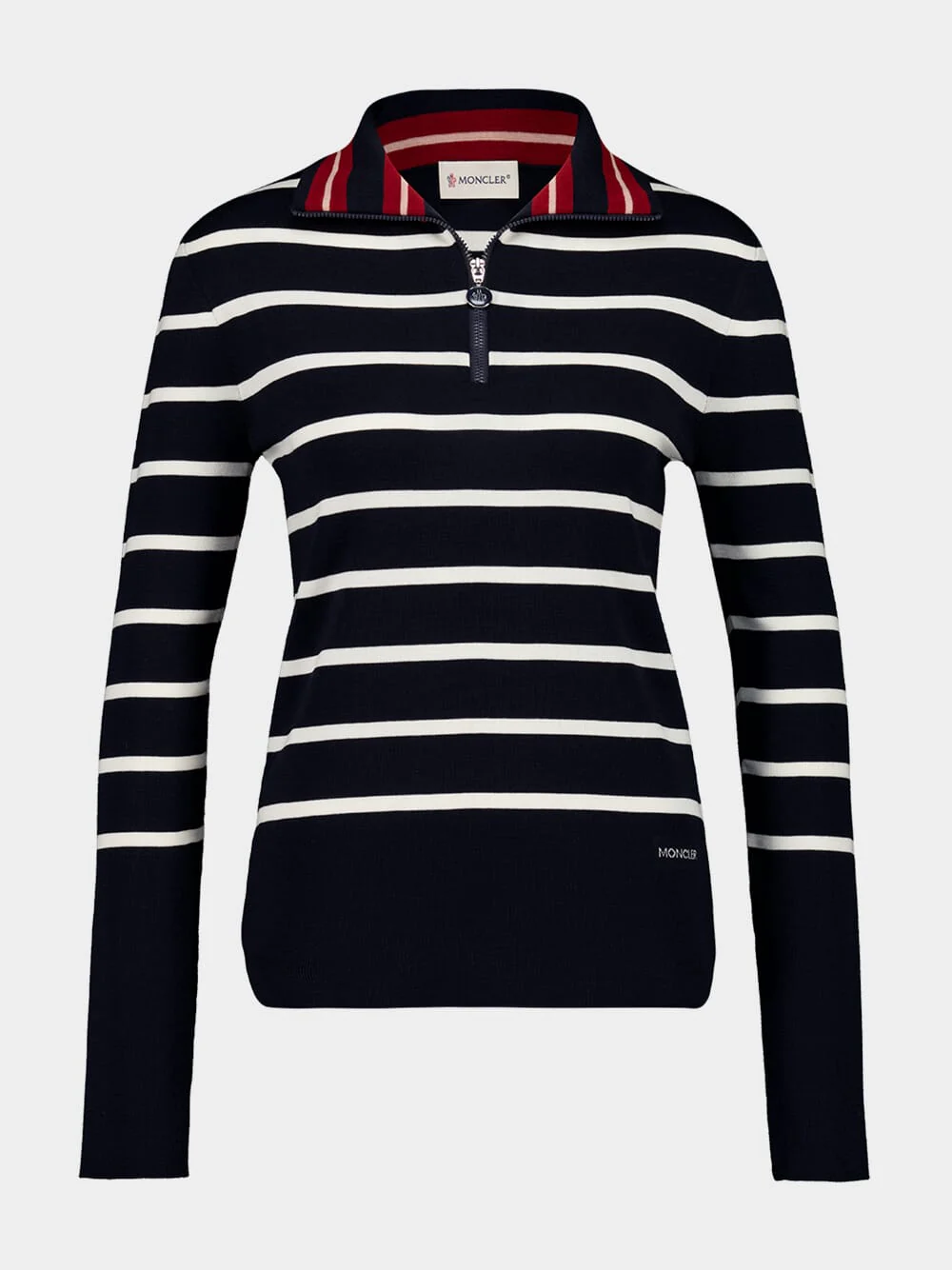 Dark Blue Striped Wool Polo Neck Jumper