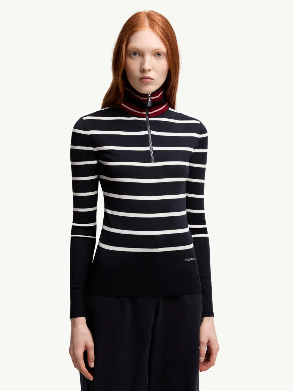 Dark Blue Striped Wool Polo Neck Jumper - Image 2