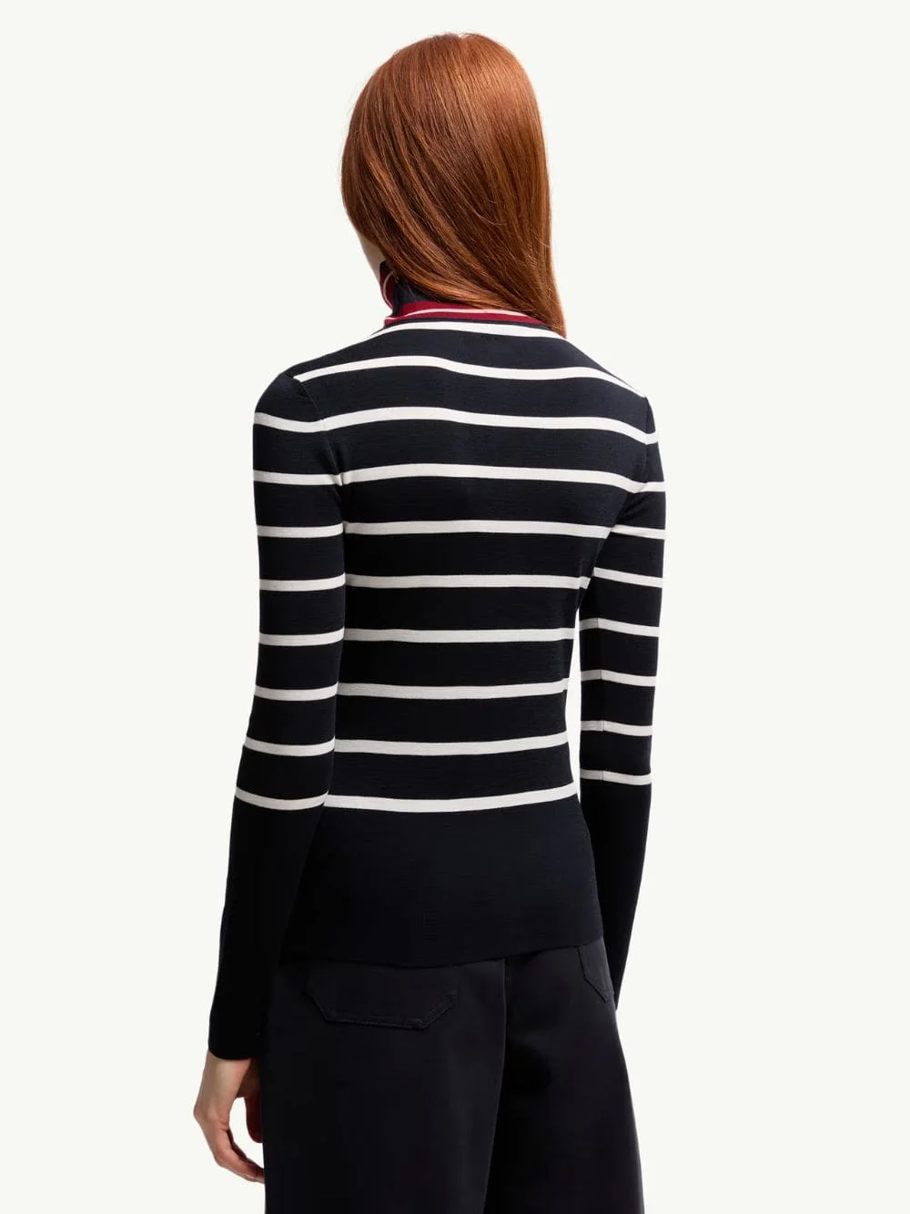 Dark Blue Striped Wool Polo Neck Jumper - Image 4