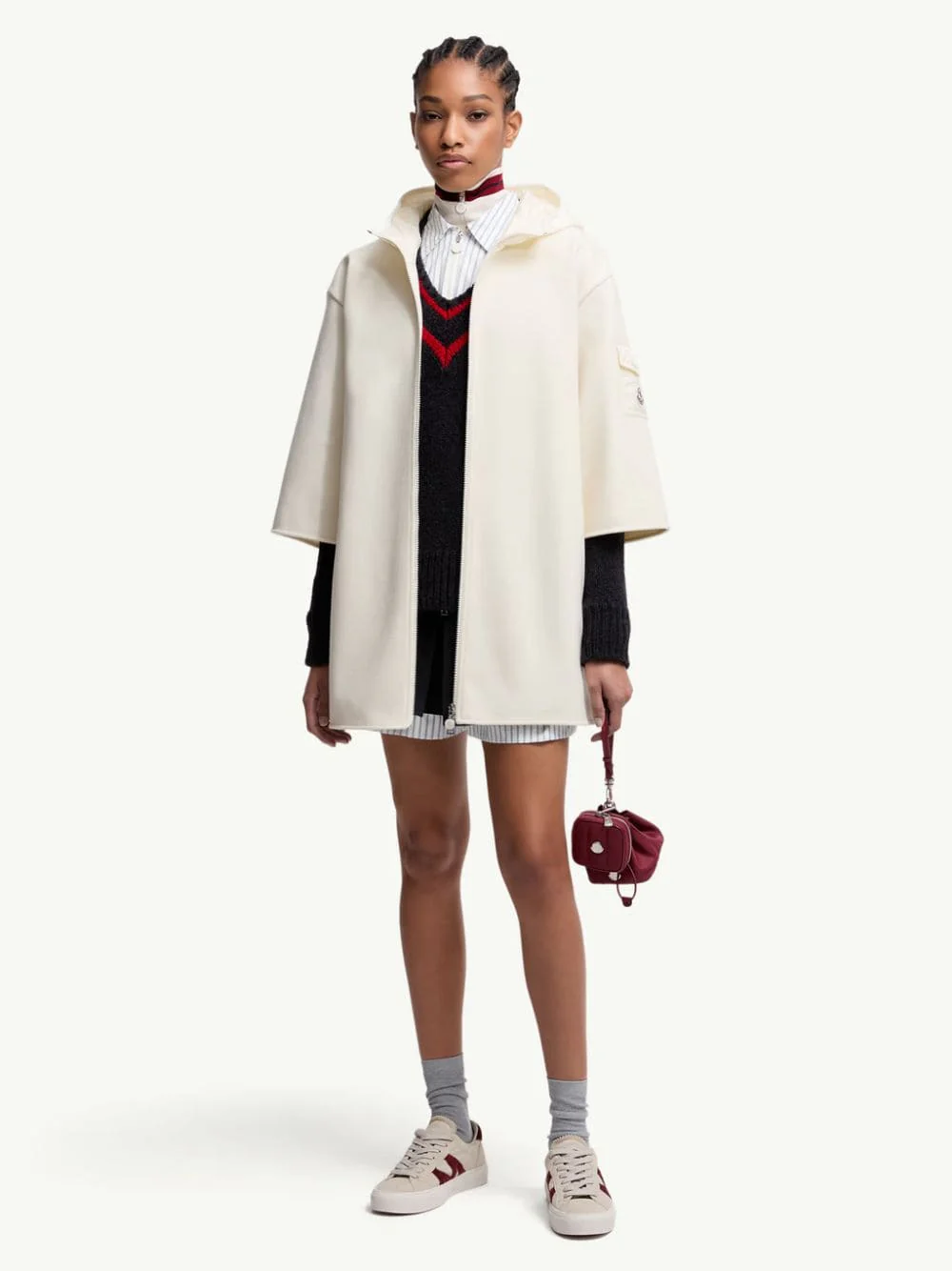 Ivory Wool Cape with Quilted Nylon Hood