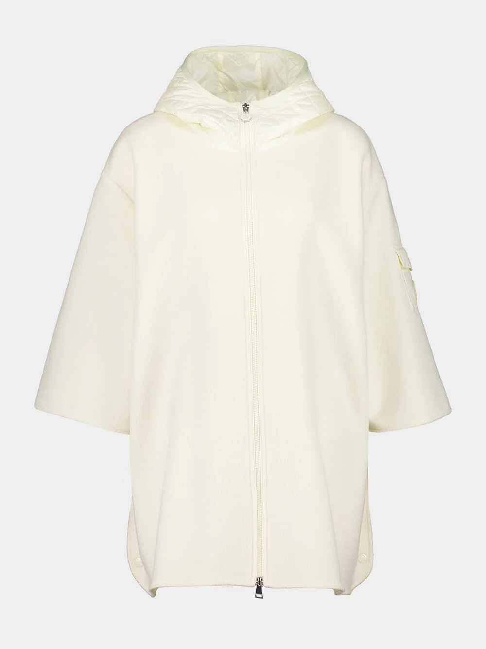 Ivory Wool Cape with Quilted Nylon Hood - Image 2