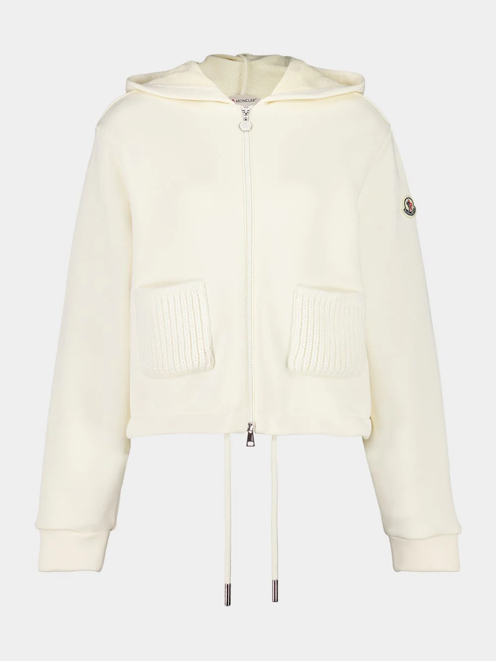 Natural Cotton Zip-Up Sweatshirt with Knit Accents