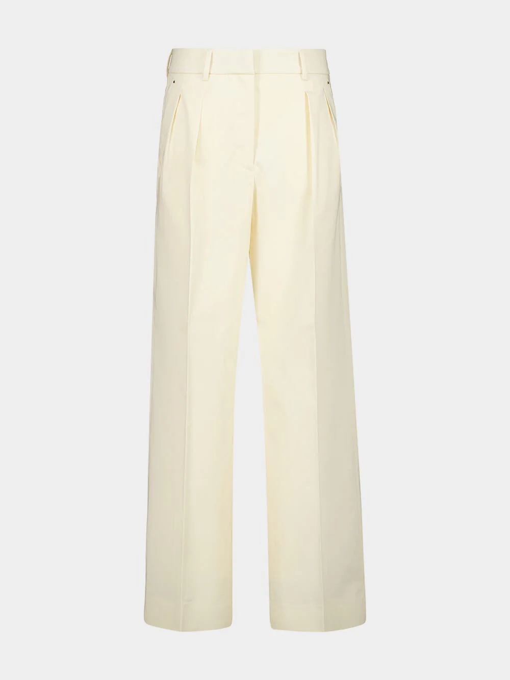 Natural Wide-Leg Cotton Gabardine Trousers