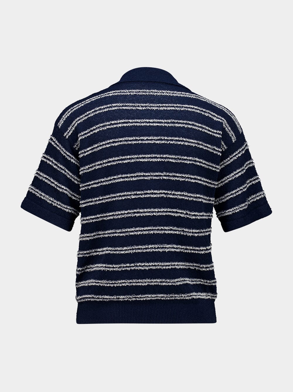 Navy Blue Cotton Blend Bouclé Polo Shirt - Image 3