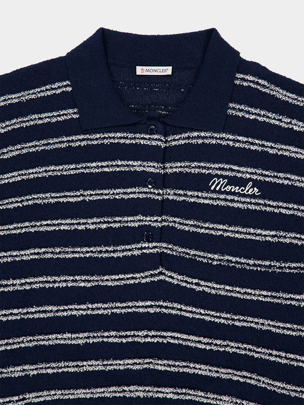 Navy Blue Cotton Blend Bouclé Polo Shirt - Image 5