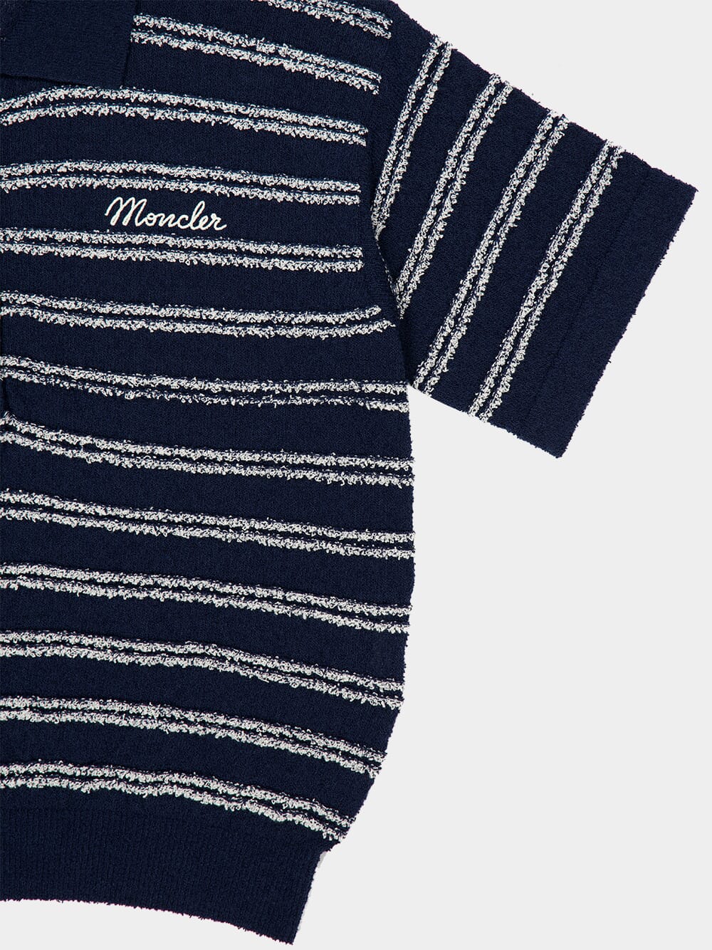 Navy Blue Cotton Blend Bouclé Polo Shirt - Image 6