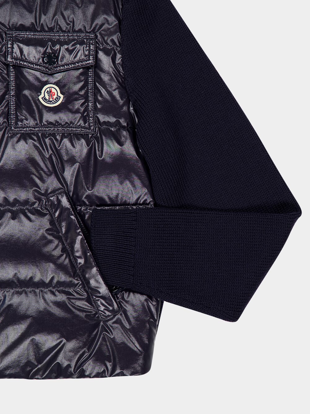 Navy Blue Padded Zip-Up Wool Cardigan - Image 3