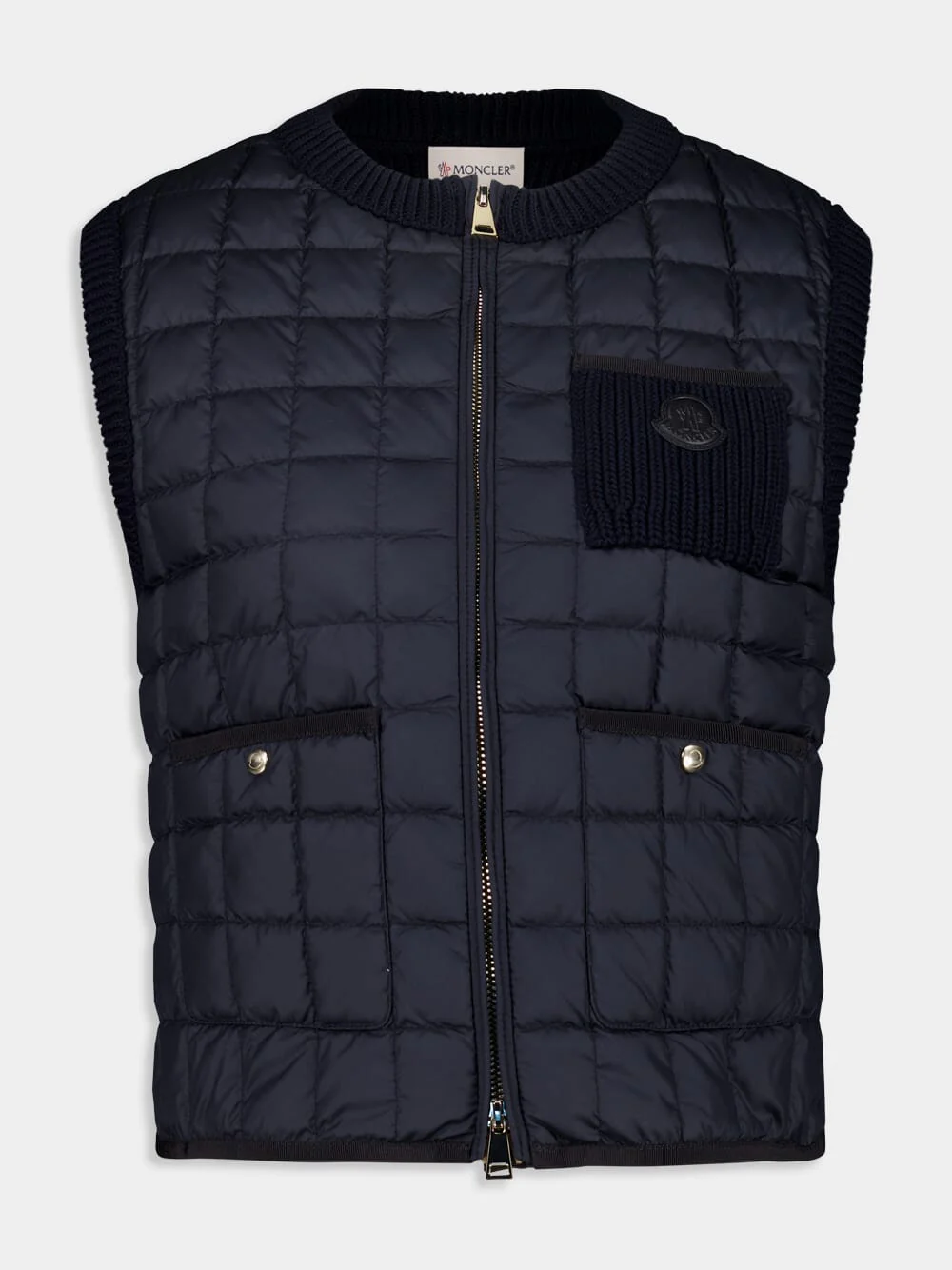 Navy Blue Tricot Panel Padded Gilet