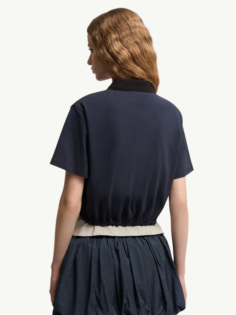 Night Blue Cropped Cotton Piquet Polo Shirt - Image 4