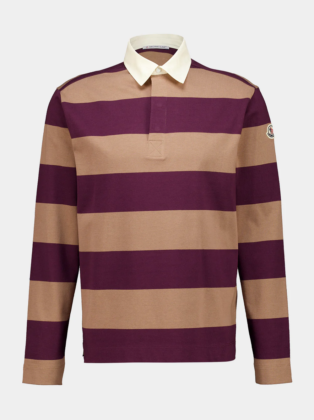 Beige and Burgundy Striped Cotton Polo Shirt - Image 2