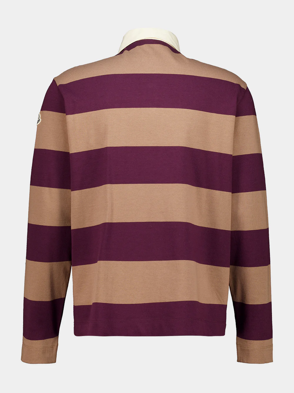 Beige and Burgundy Striped Cotton Polo Shirt - Image 4