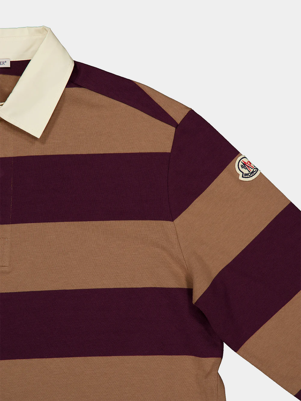 Beige and Burgundy Striped Cotton Polo Shirt - Image 5