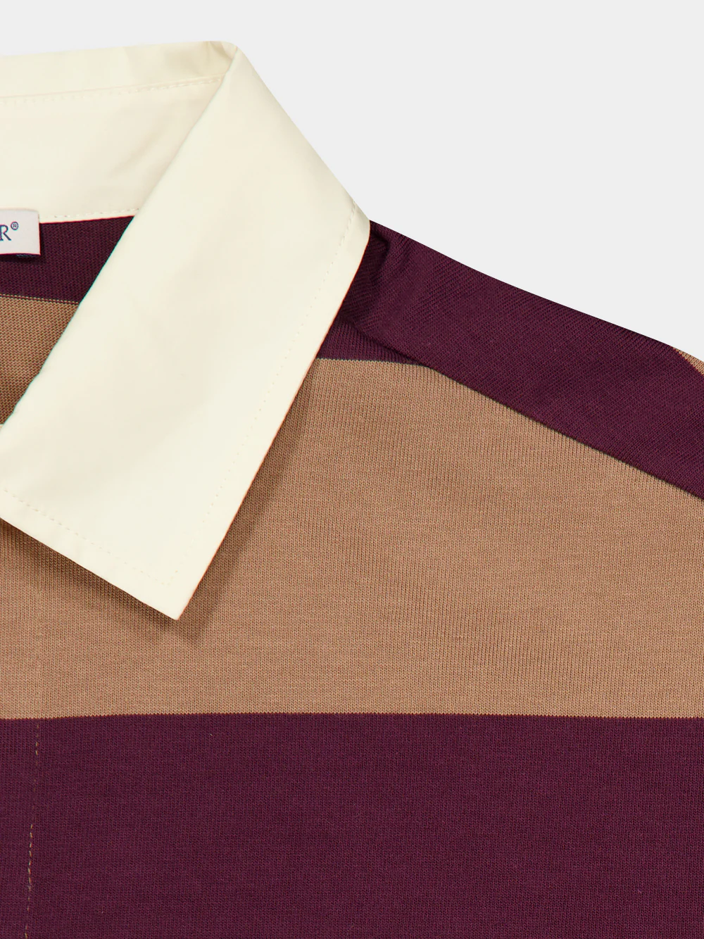 Beige and Burgundy Striped Cotton Polo Shirt - Image 6