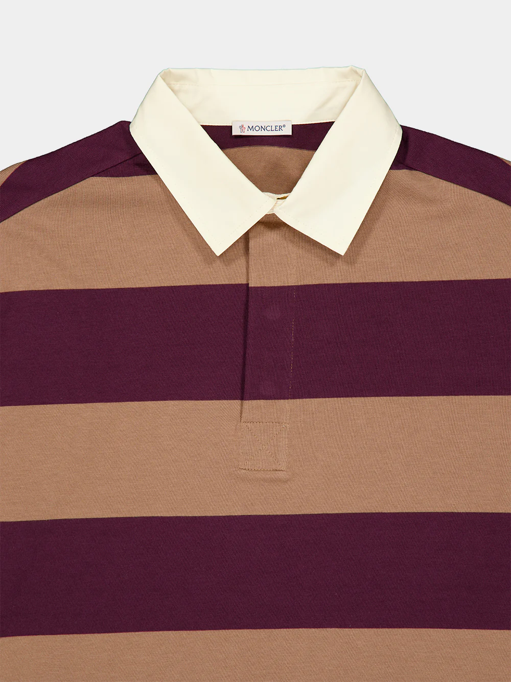 Beige and Burgundy Striped Cotton Polo Shirt - Image 7