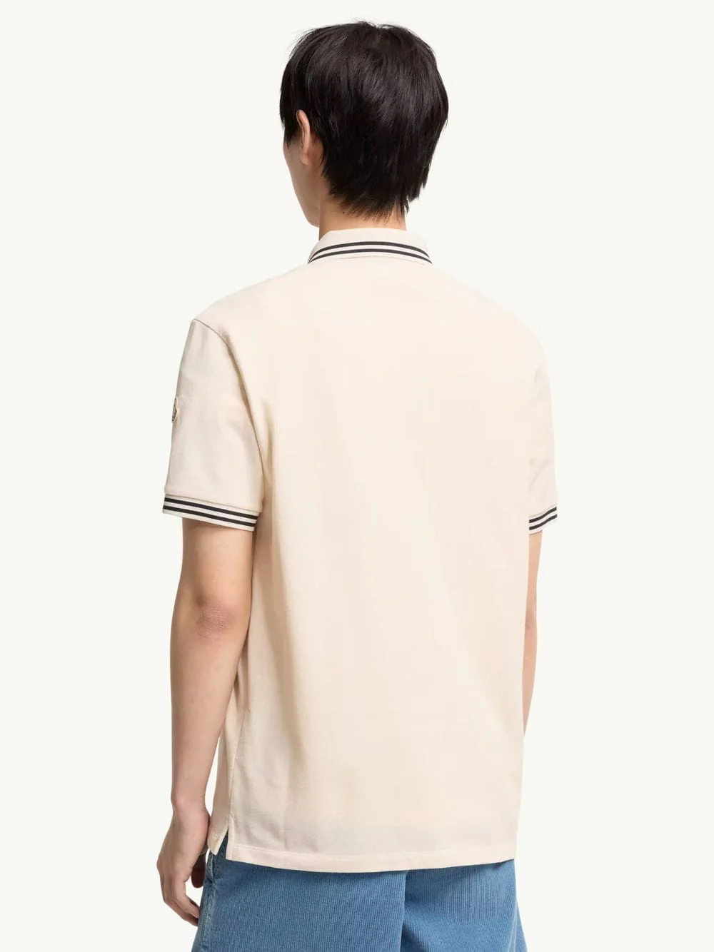 Ivory Striped Trim Cotton Polo Shirt - Image 3
