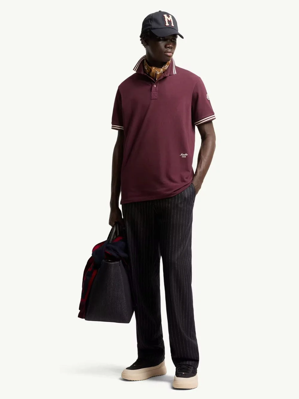 Burgundy Striped Trim Polo Shirt