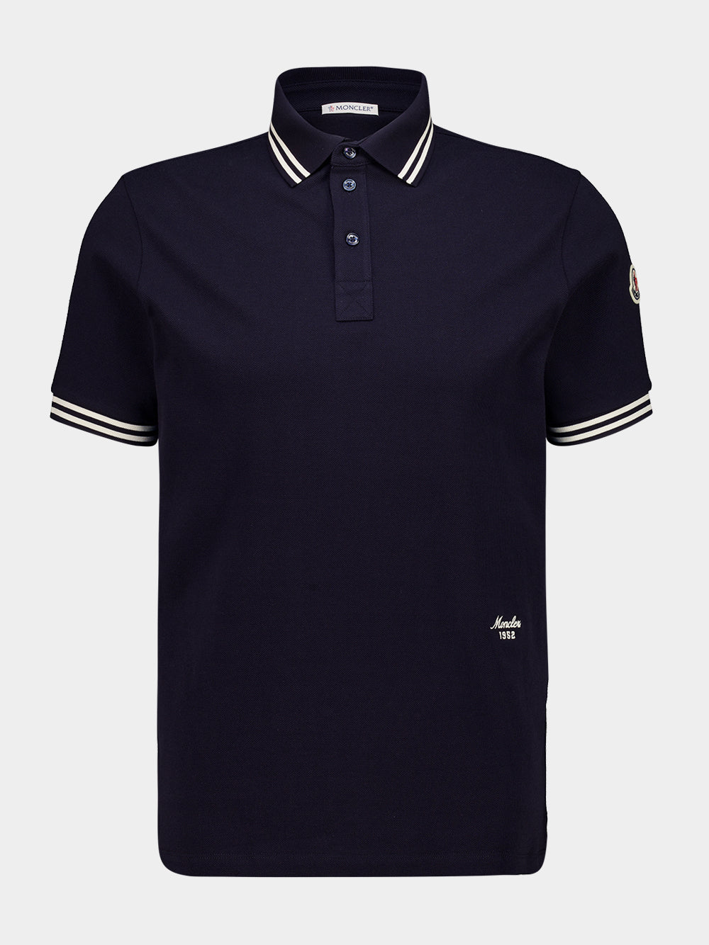 Dark Blue Striped Trim Cotton Polo Shirt