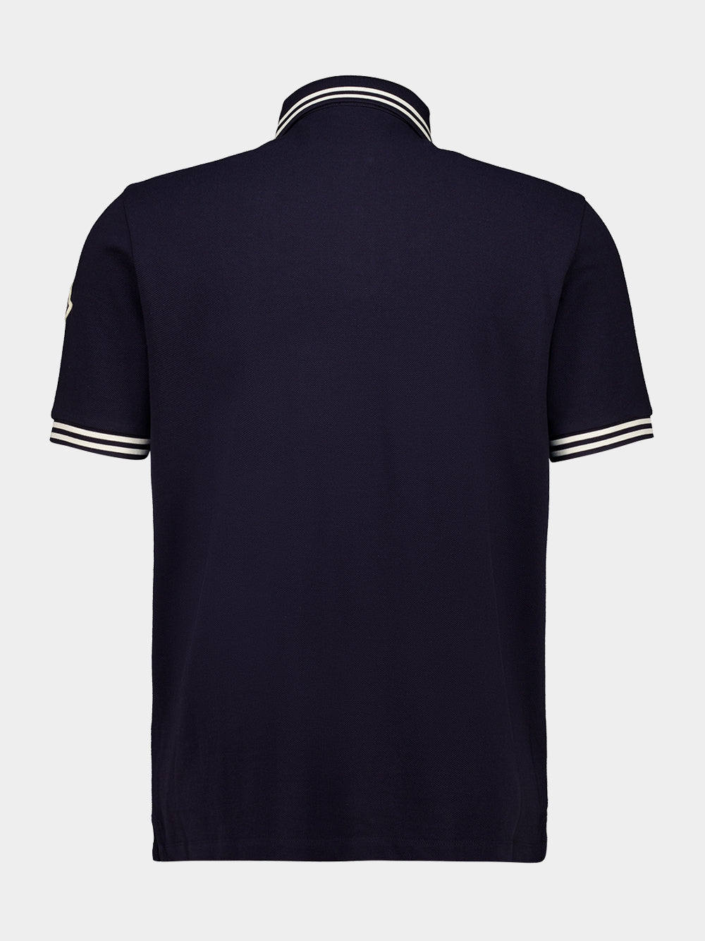 Dark Blue Striped Trim Cotton Polo Shirt - Image 2
