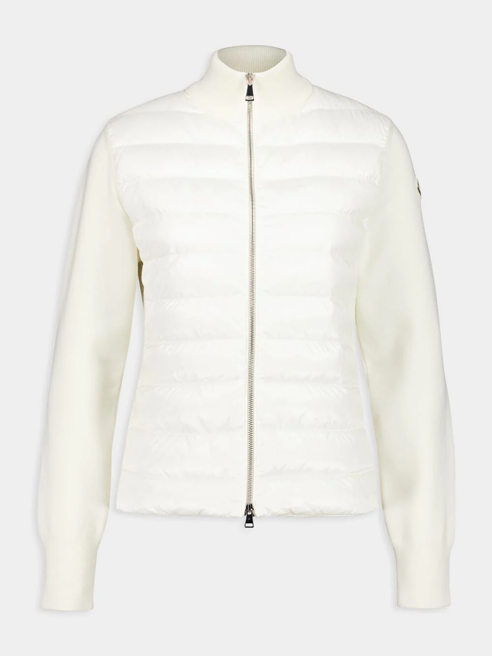 White Padded Wool Zip-Up Cardigan
