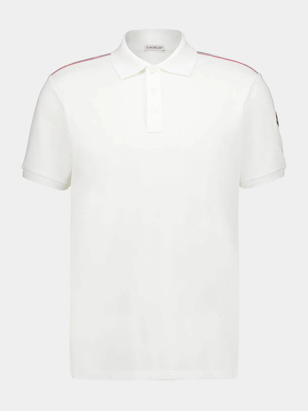 White Tricolor-Trimmed Cotton Piquet Polo Shirt