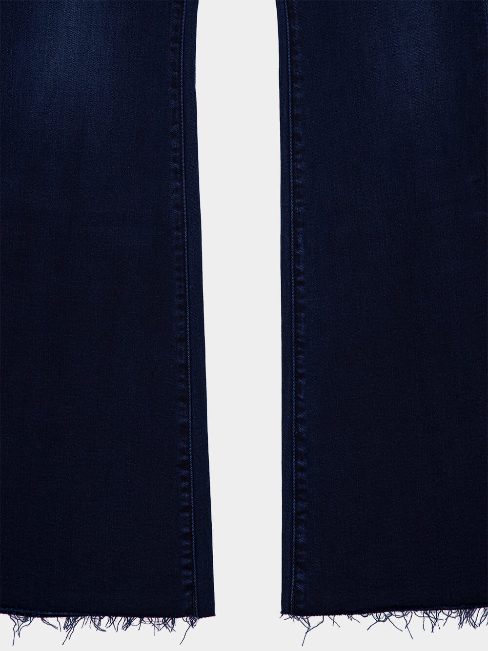 Dark Blue Petite Flare Jeans with Frayed Hem - Image 4