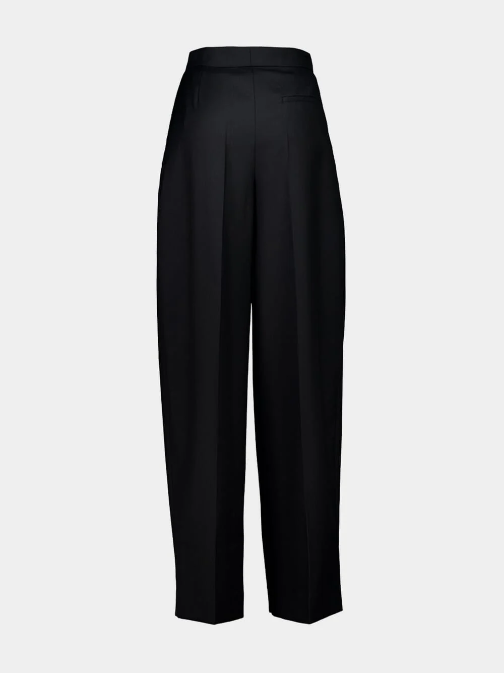 Black Pleated Wool Straight-Leg Trousers - Image 2