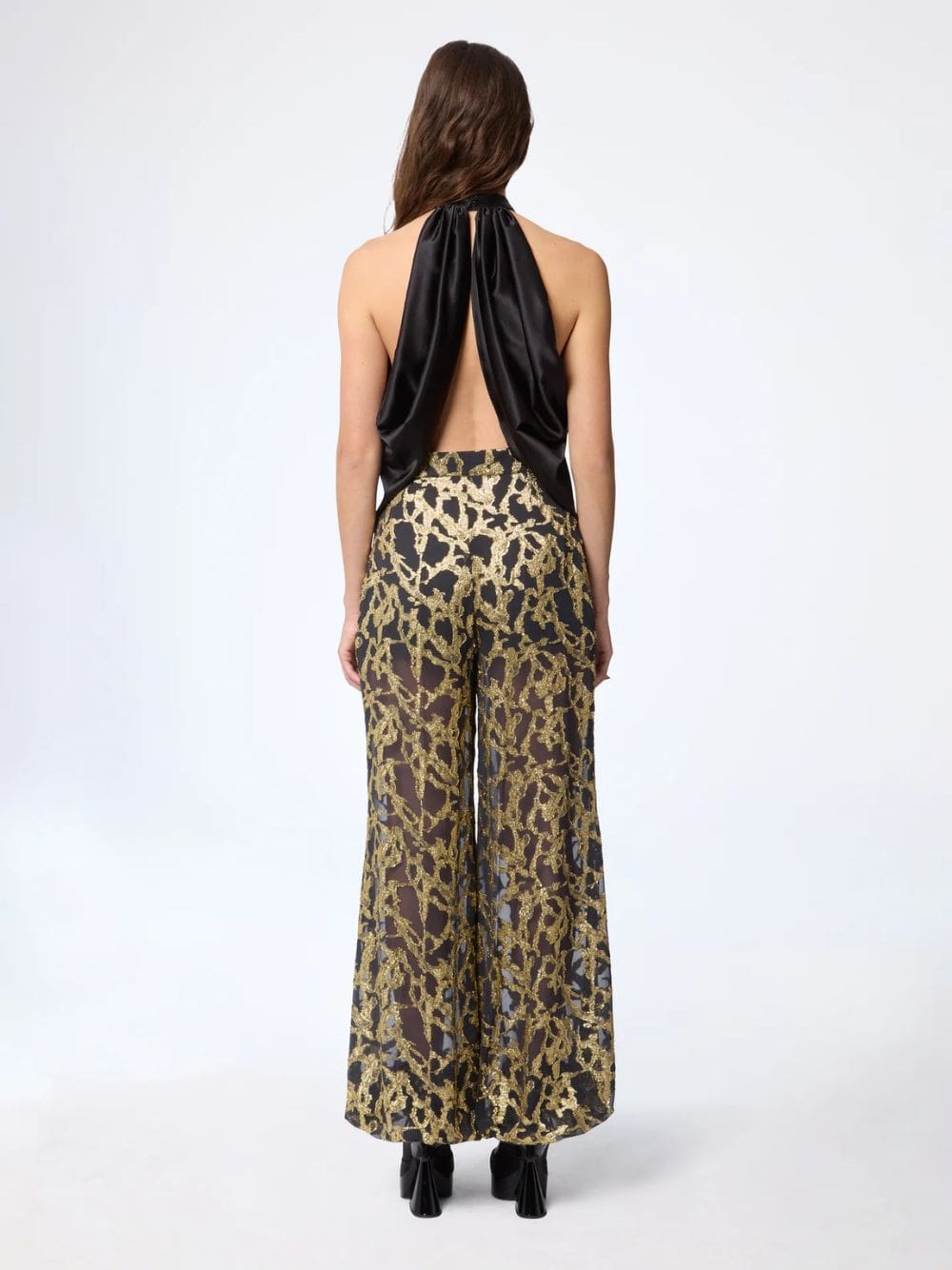 Black Silk Satin Halterneck Top - Image 3