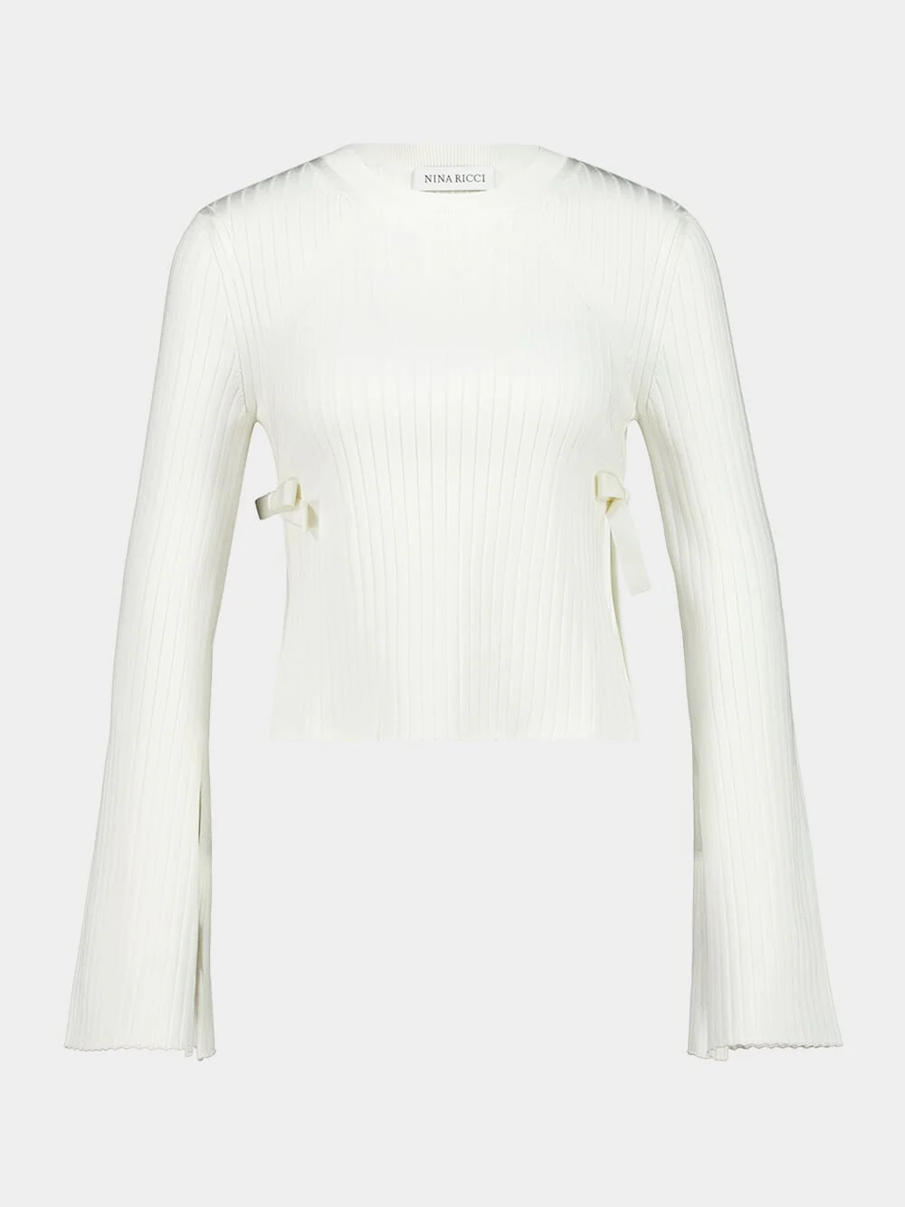 Cream Flared-Sleeve Knit Top with Bows