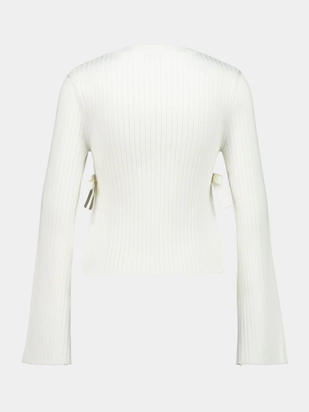 Cream Flared-Sleeve Knit Top with Bows - Image 2