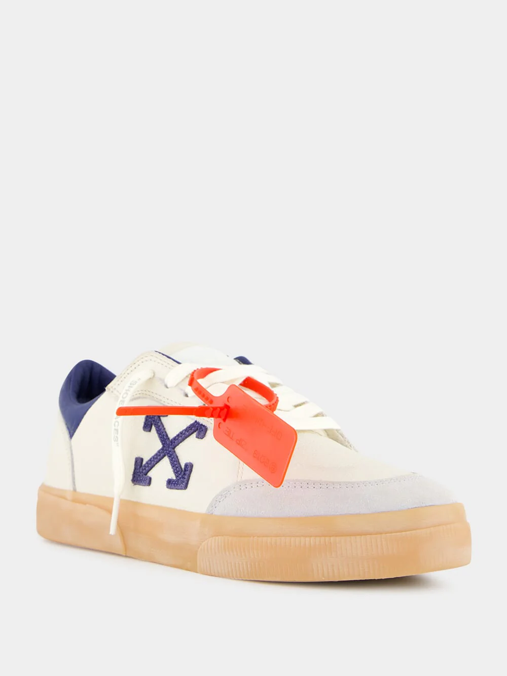 Beige and Blue Vulcanized Low-Top Sneakers - Image 2