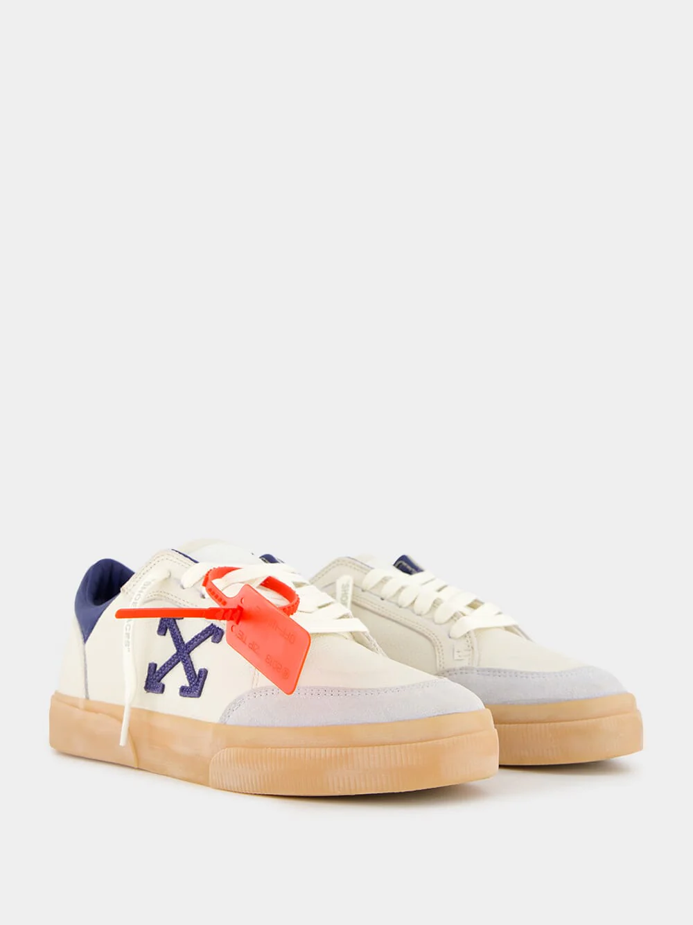 Beige and Blue Vulcanized Low-Top Sneakers - Image 3