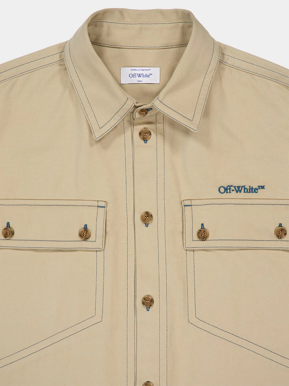 Beige Overshirt in Cotton with Stitch Details - Image 3