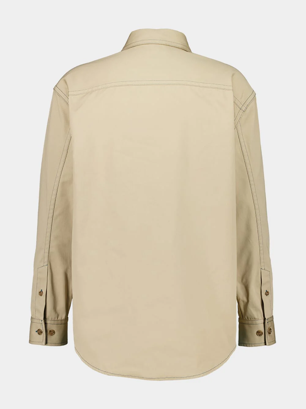 Beige Overshirt in Cotton with Stitch Details - Image 6