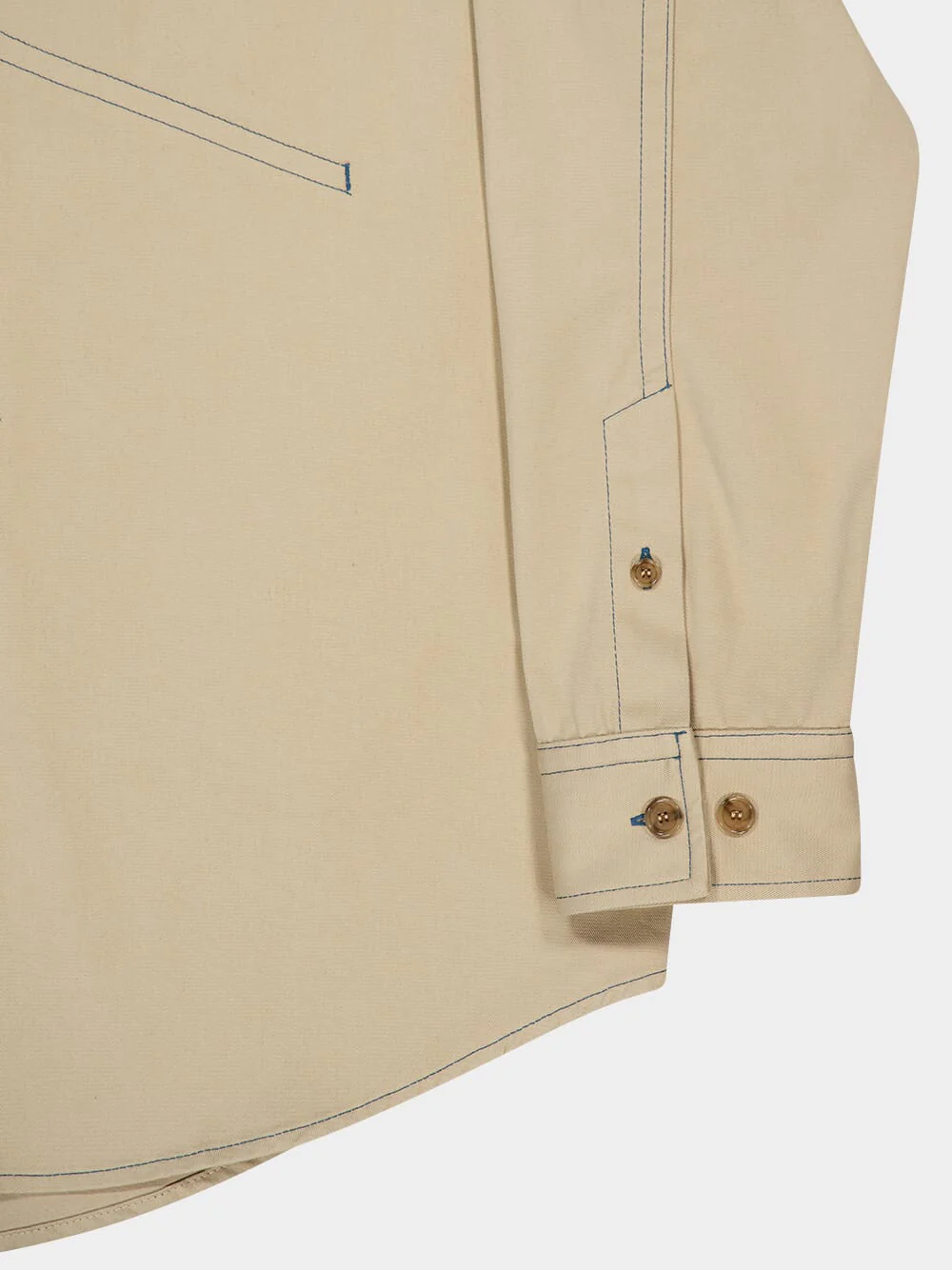 Beige Overshirt in Cotton with Stitch Details - Image 8