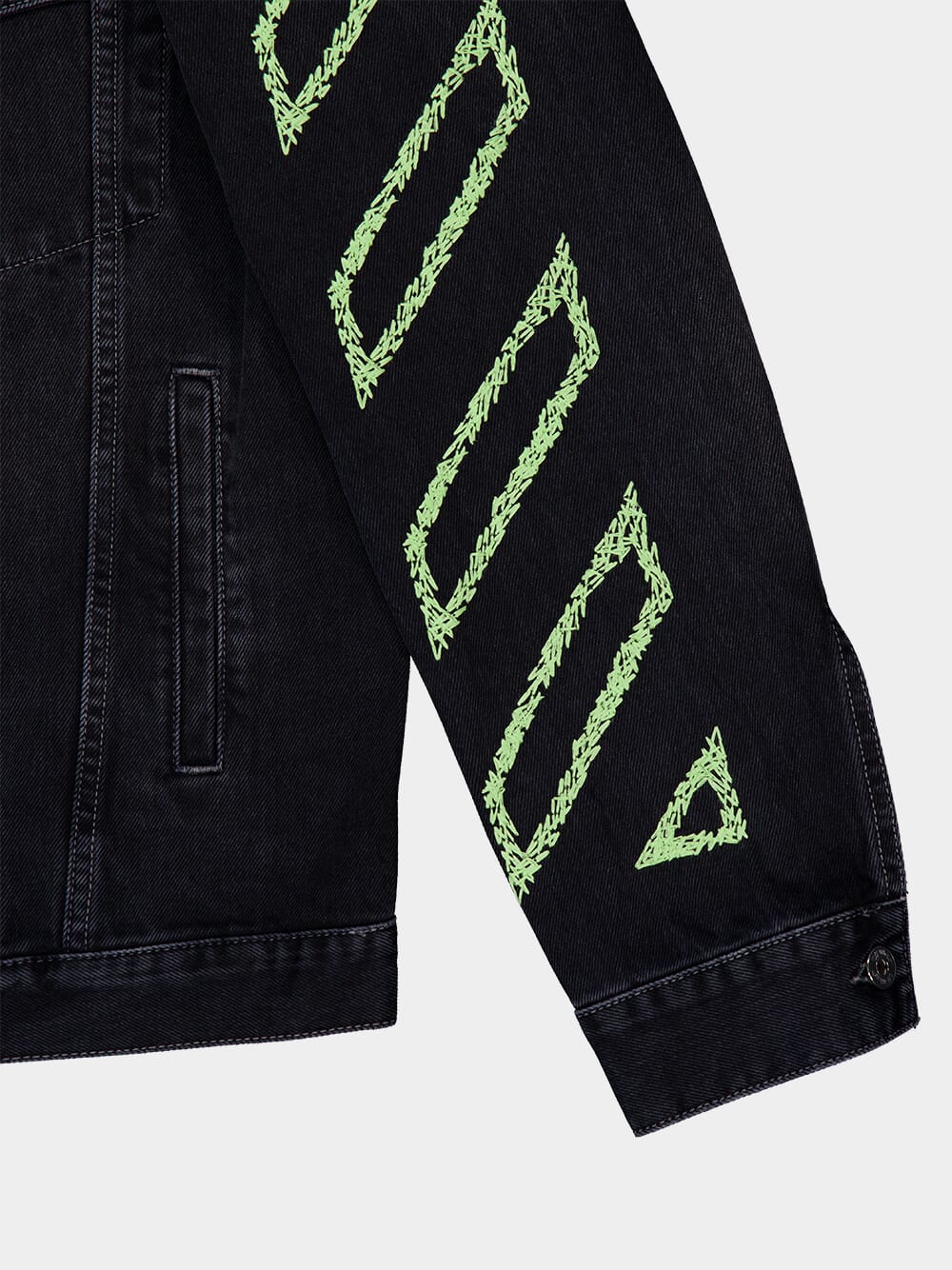 Black Arrow Denim Jacket with Stitch Detailing - Image 4