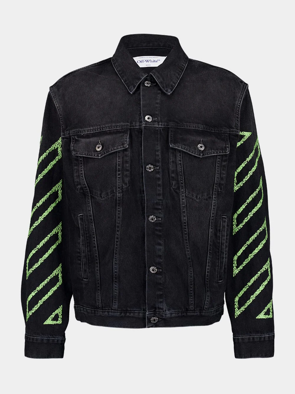Black Arrow Denim Jacket with Stitch Detailing - Image 6