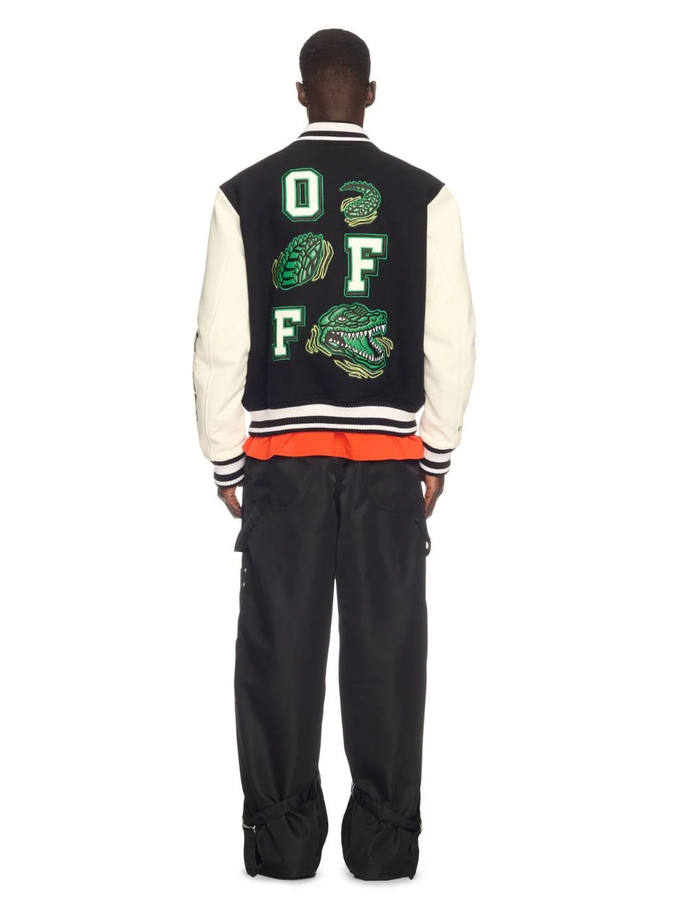 Black Crocodile Wool and Leather Varsity Jacket - Image 4